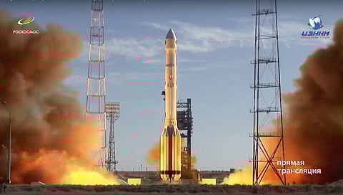 In this frame grab taken from video on Saturday, July 13, 2019, a Russian Proton-M rocket takes off from the launch pad at Russia's space facility in Baikonur, Kazakhstan. | AP