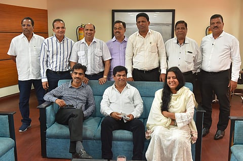 Chandrakant Babu Kavlekar sitting at centre the leader of opposition in the Goa Assembly and other Goa Congress rebel MLAs at Goa Niwas in New Delhi Thursday July 11 2019. | PTI
