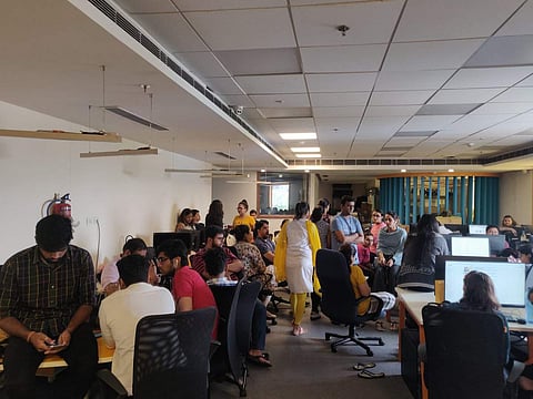 The employees spent Thursday night in office, protesting against the channel and its owner Kapil Sibal and his wife. (Photo | Twitter)