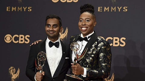 Aziz Ansari & Lena Waithe, winners at the 2017 Emmys. (Photo | AP)