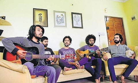 (From left) Rehab Session members Mahesh Raghunandan, Anirudh Ravi, Abhijeet Lambe, Michael Antony Dias, Khalid Ahmad (Photo | Pandarinath B, EPS)