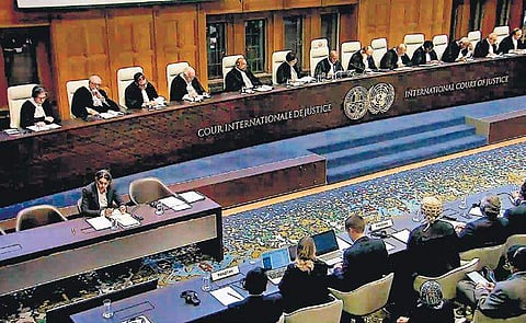 A view of the ICJ during the Kulbhushan Jadhav case verdict in The Hague. (Photo | PTI)