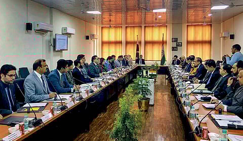 Indian and Pakistani officials during a bilateral talk meeting held in relation with the construction of the Kartarpur Sahib Corridor that will connect pilgrims to the Gurdwara in Kartarpur Sahib at Attari-Wagha Border in Attari. (File| EPS)