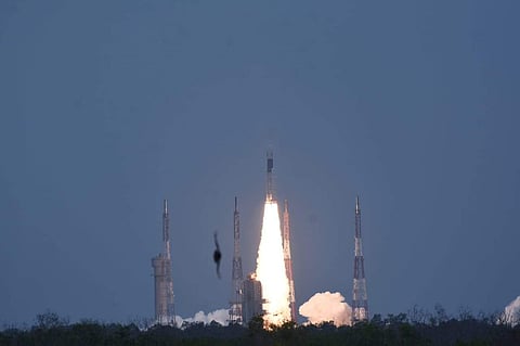 ISRO's GSLVMkIII carrying Chandrayaan-2 lifts off from Satish Dhawan Space center in Sriharikota on 22 July 2019. (Photo | Ashwin Prasath, EPS)