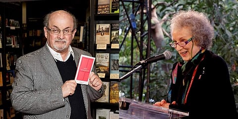 While Rushdie (L) was nominated for his yet-to-be-published 'Quichotte', Canadian author Margaret author has made to the longlist for her 2019 work, 'The Testaments' (Photos | PTI)