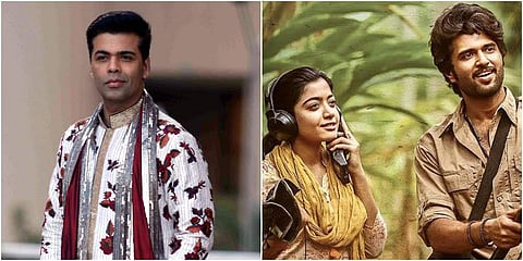 Filmmaker Karan Johar and a still from Vijay Deverakonda-starrer 'Dear Comrade'. (Photo | PTI and Twitter)