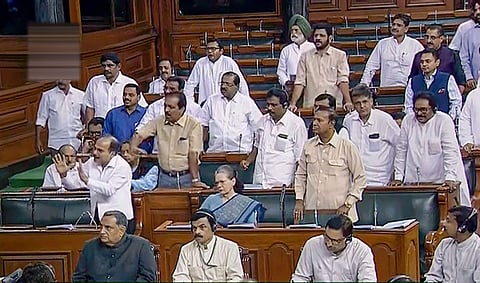 Opposition Congress members in the Lok Sabha. (Photo | PT|)