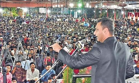 AIMIM MLA Akbaruddin Owaisi at a rally in Karimnagar on Tuesday | Express