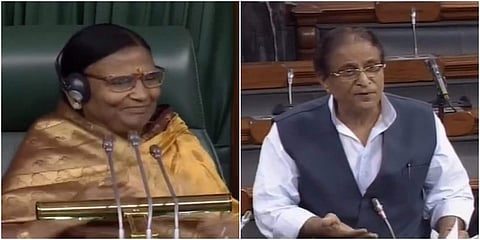 Samajwadi Party MP Azam Khan (right) triggered uproar in the Lok Sabha on 25 July 2019 with this remark on Deputy Speaker Rama Devi. (Photos | ANI Twitter)