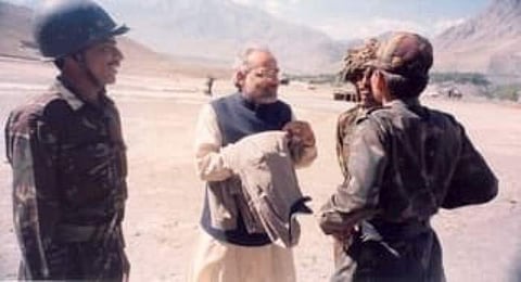 Narendra Modi interacting with Indian army soldiers during the Kargil war. (Photo | ANI, Twitter)