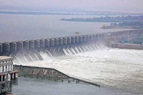 Owing to the heavy inflow into the reservoir following heavy rains across northern Karnataka, water was released from Almatti, in Bijapur district on Saturday | Express