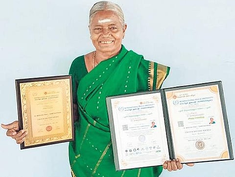 Samiyathal with her awards | Express