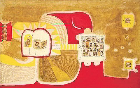 This show presents Barve’s artistic oeuvre in four distinct phases such as Roop Tantra, Roop Artha, Roop Tattva and Roop Vichaar.