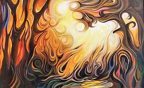 His four works – three charcoal drawings and one acrylic – put up at the IHC show captures nature in its full glory.