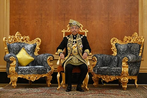 Malaysia's King Abdullah Ri'ayatuddin Al-Mustafa Billah Shah Ibni Almarhum Sultan Ahmad Shah Al-Musta'in Billah after his royal coronation at the National Palace in Kuala Lumpur (Photo | AFP)