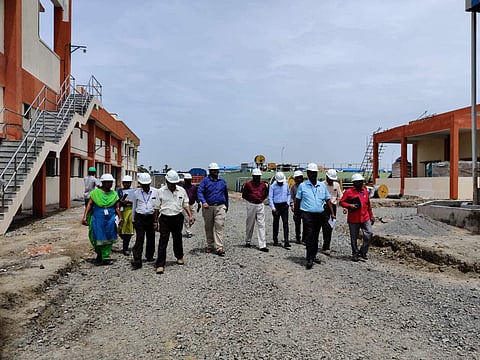 Metro Water officials inspecting progress of work in the Kodungaiyur treatment plant on Monday