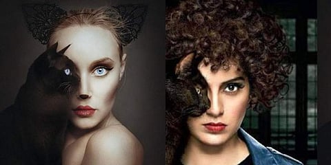 Flora Borsi said that posters of 'Judgementall Hai Kya' bear inspiration of her trademark style, and said such plagiarism of a freelance artist's work was shameful. (Photo | Flora Borsi Twitter and Judgementall Hai Kya poster)