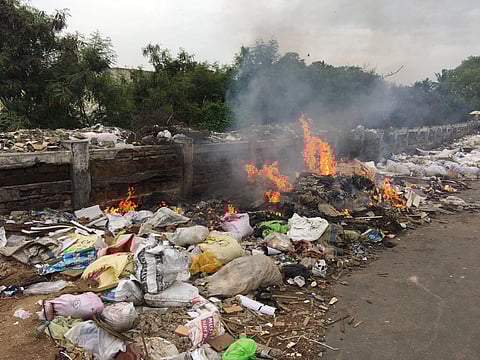 Garbage on Elephant Gate bridge set on fire ( Photo | OMJASVIN MD, EPS)