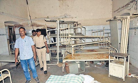 An in-patient ward of the Govt Ayurveda Hospital after being vandalised by students from the Govt Nizamia General Hospital on Tuesday | Vinay Madapu