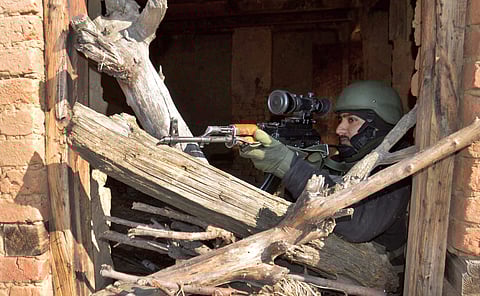 Image of an Army soldier taking position during a gun battle in Anantnag used for representational purpose (File Photo | PTI)