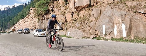 Philem Rohan Singh, a post-graduate student from Sharda University, on his Kashmir-to-Kanyakumari cycling expedition to save water.