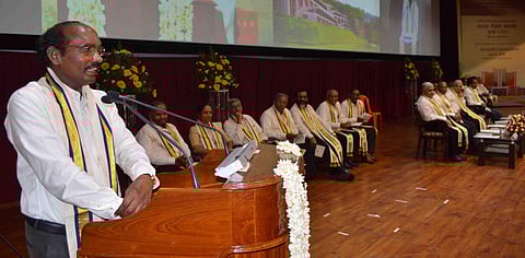 ISRO chairman K Sivan addressing the seventh convocation ceremony of IIST, Thiruvanan-thapuram, on Friday. ( Photo | EPS)
