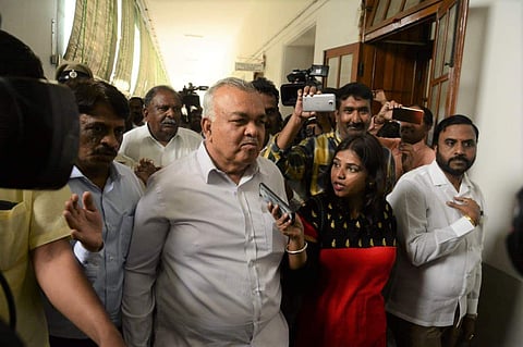 Congress MLA from BTM Layout Ramalinga Reddy speaking to reporters on Saturday. | (Shriram BN | EPS)