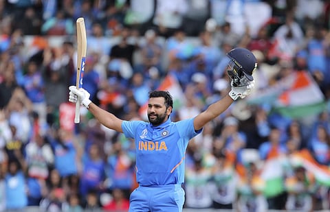 Rohit Sharma celebrates his century against Sri Lanka | AP