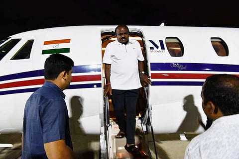Karnataka CM HD Kumaraswamy arrives in Bengaluru on Sunday. | Express Photo Services