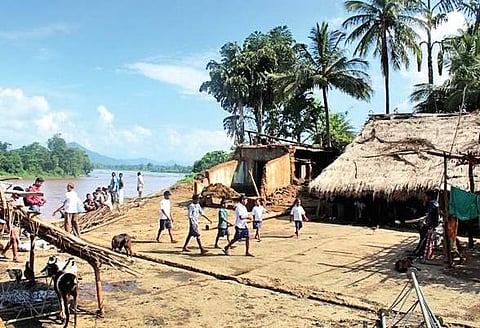 Students outside the primary school in Gururajguda