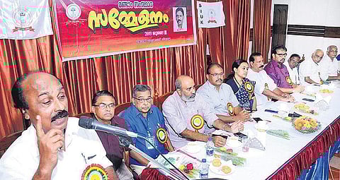 Revenue Minister E Chandrasekharan inaugurating the second state conference of Senior Journalists’ Union- Kerala at Tiruvalla on Monday I SHAJI VETTIPURAM