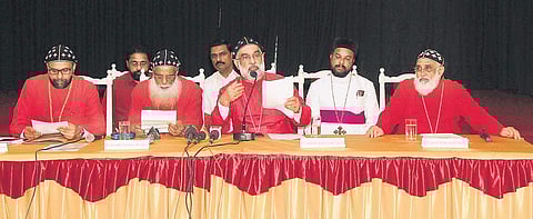 Bishop Joseph Mar Gregorios of Jacobite Syrian Church addressing the media during a press conference held in Kochi on Monday | ARUN ANGELA