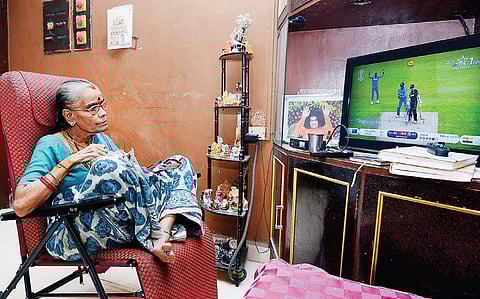 Vijayalakshmi watching the India and New Zealand semi-finals Debadatta Mallick