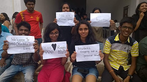 TISS Hyderabad students on strike are seen in this picture. (Photo | By Special Arrangement)