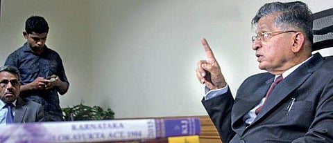 A file photo of Lokayukta Justice P Vishwanatha Shetty at his office in Bengaluru.