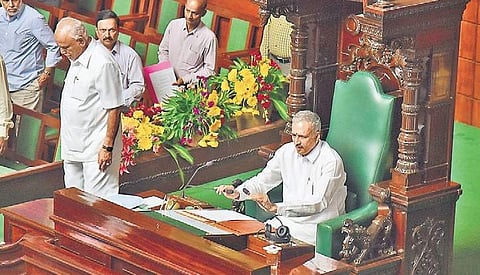 Newly-elected Karnataka Assembly speaker Vishweshwar Hegde Kageri at the assembly session at Vidhana Soudha in Bengaluru on Wednesday |vinod kumar