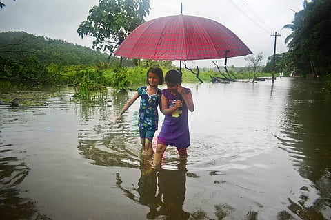 Roads filled with flood water after heavy rains at Parammal in Kozhikode, Kerala on 10 August 2019. (Photo | Manu R Mavelil, EPS)
