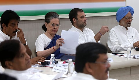 Rahul Gandhi, Sonia Gandhi with other party leaders during Congress Working Committee (CWC) meeting at AICC headquarters in New Delhi on Aug 10 2019. (Photo | Shekhar Yadav, EPS)