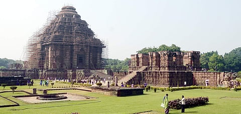 Visitors going around the Sun Temple in Konark.