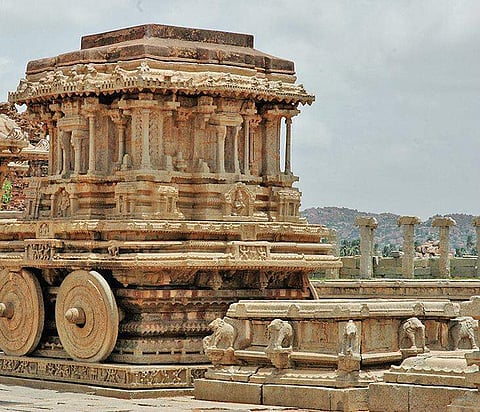 The stone chariot at Hampi Temple. Hampi is one of the most sought after tourist destinations | Express