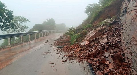 Landslide at Mullayanagiri hill range blocked roads in the area. | (G Veeresh | EPS)