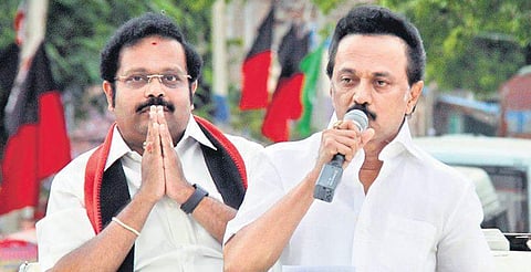 File photo of MK Stalin campaigning for DMK candidate DM Kathir Anand in Ambur. | Express Photo Services