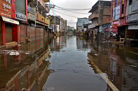 A view of a flooded street in Sangli district on Monday (Photo | PTI)