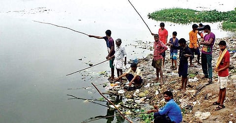 Locals fishing at Velachery Lake (File Photo | EPS)