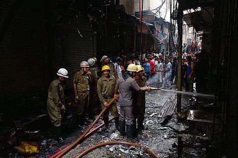 A major fire broke out at a cloth godown in Delhi's Gandhi Nagar market area. (Photo | Arun Kumar, EPS)