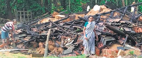 A damaged house at a village in Ankola taluk. | Express Photo Services