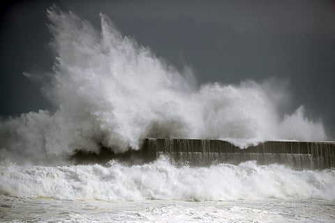 High waves hit a fishing port in Kochi, southwestern Japan as a powerful typhoon Krosa approaches southern and western Japan. (Photo | AP)