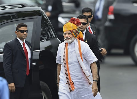 Prime Minister Narendra Modi leaves after meeting with children on the occasion of 73rd Independence Day at the historic Red Fort in New Delhi Thursday August 15, 2019. | PTI