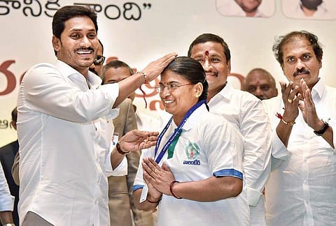 CM YS Jagan Mohan Reddy during the launch of village volunteer system in Vijayawada on Thursday (Photo |EPS)