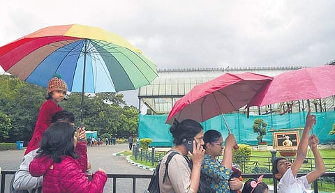 People stand in a queue during the inauguration of the Independence Day flower show at Lalbagh on Friday. (Photo | EPS)